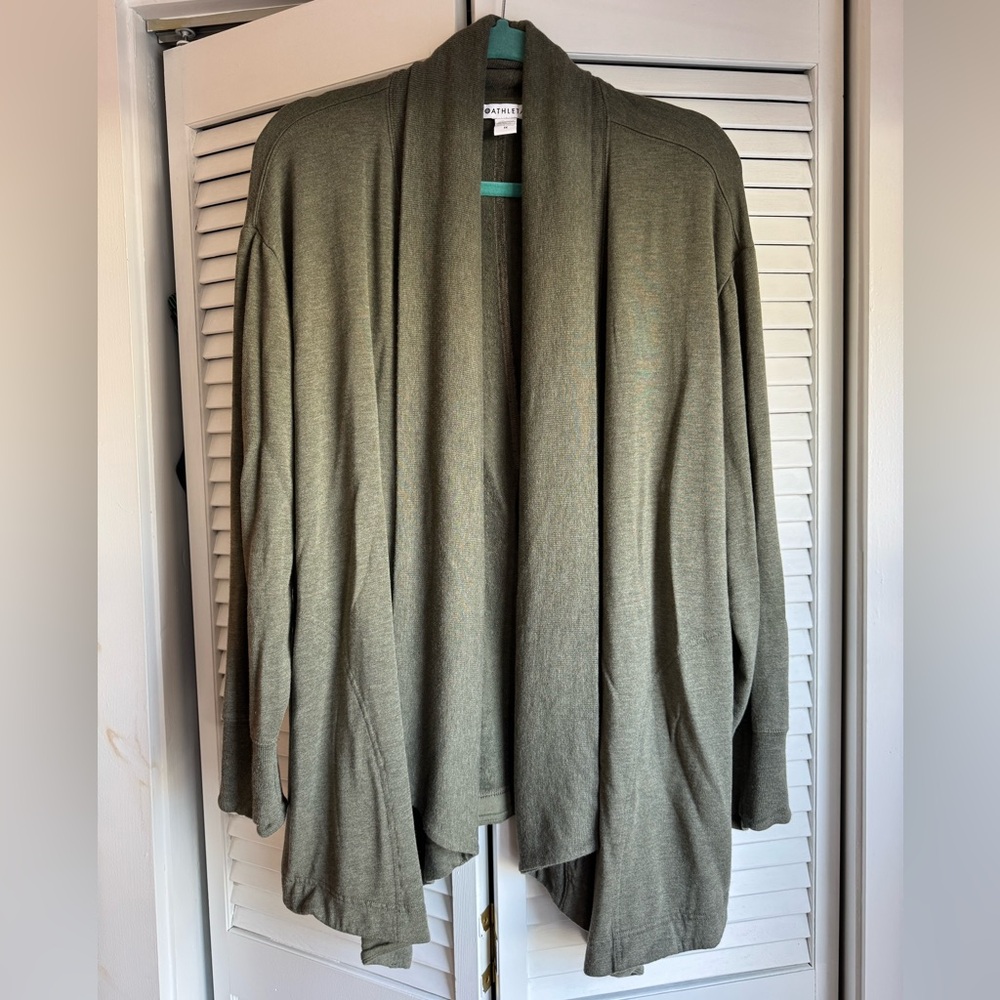 Athleta Pranayama Restore Wrap, Olive Green Open Front Cardigan